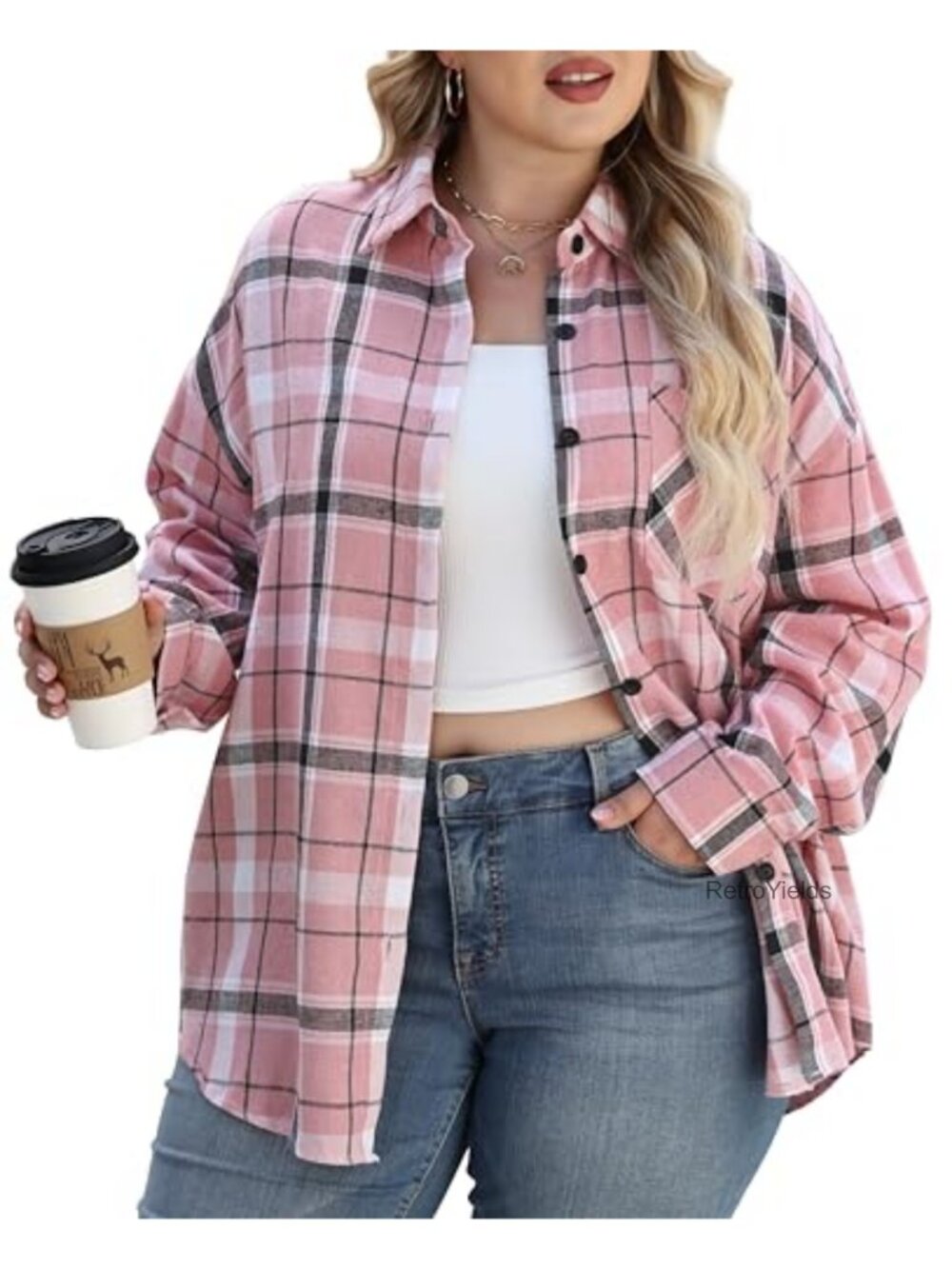 Plus Size Flannel Shirt Buffalo Plaid Button Down Blouse Long Sleeve Casual